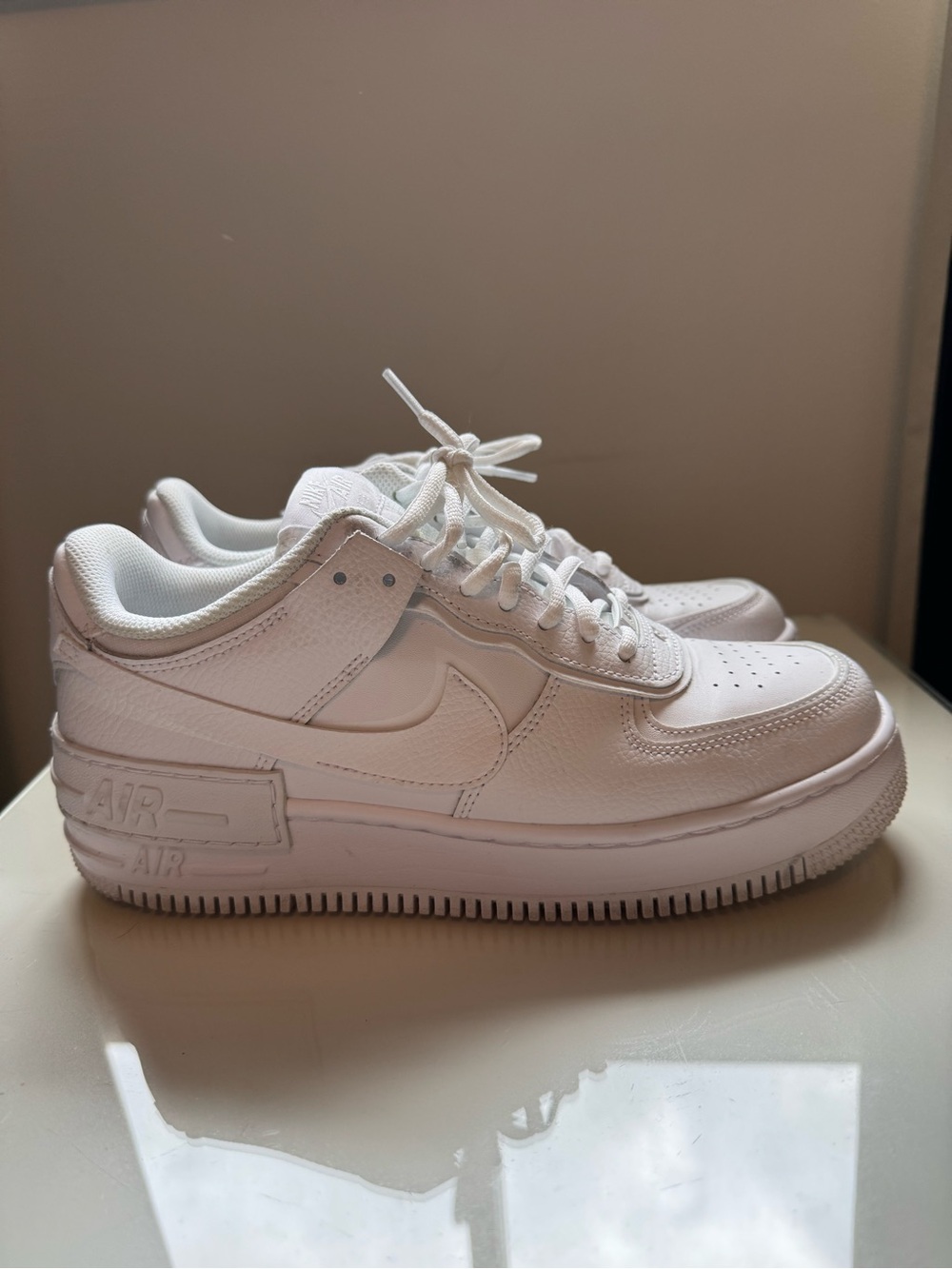 Size 10, Women, Nike Air Force 1 Shadow, AFI, Triple White Sneaker Shoes